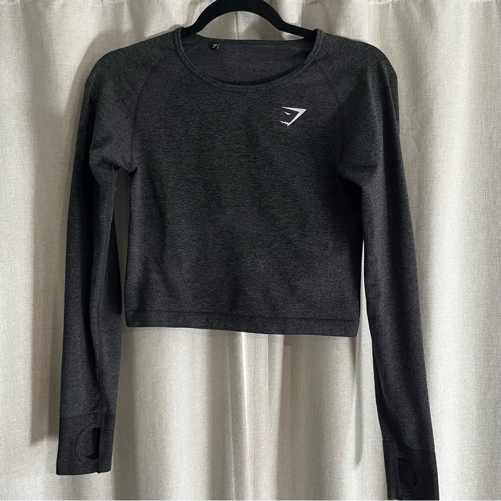 🤍 Gymshark Vital Seamless Long Sleeve Crop Top – Grey Marl 🤍